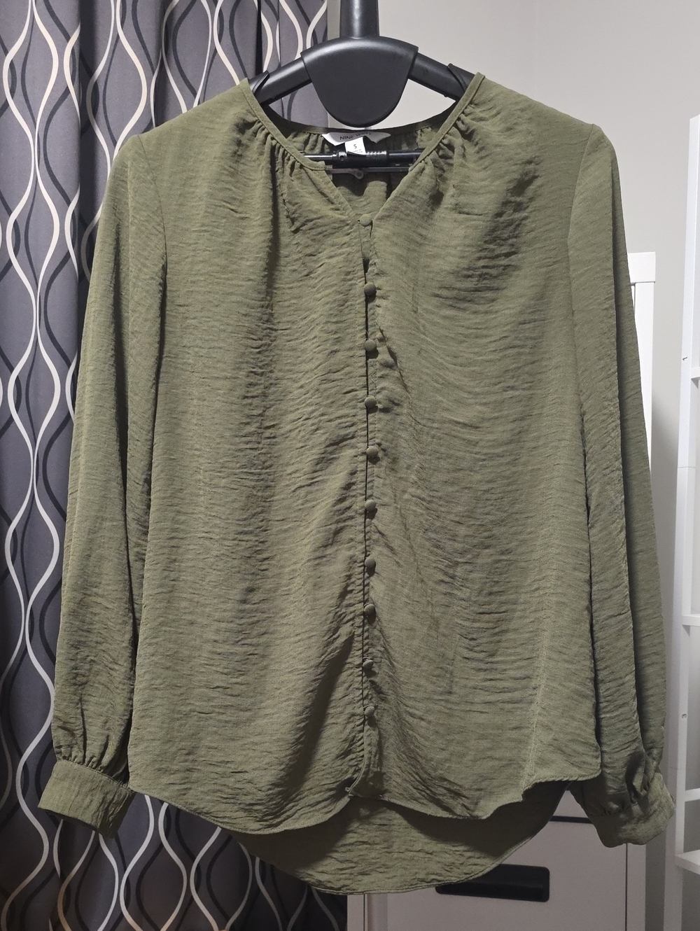 Olive Green Long-Sleeve Button Front Blouse - Women
